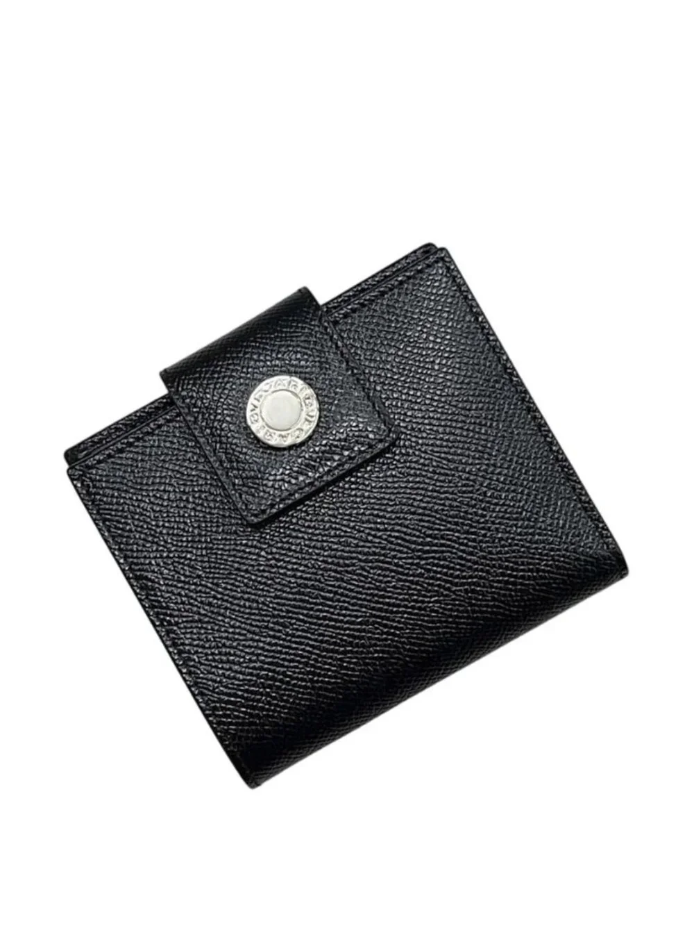 Bvlgari Bifold Wallet Black Gray Leather Hook Mini Compact